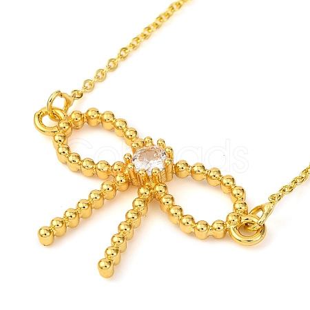 Brass Clear Cubic Zirconia Bowknot Pendant Necklaces NJEW-F326-03G-1