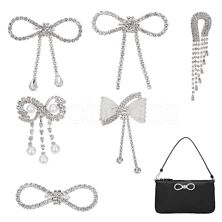 6Pcs 6 Styles Alloy Crystal Rhinestone Brooches for Backpack Clothes JEWB-GA0001-37-1