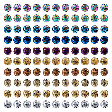 150Pcs 10 Colors Electroplated Natural Lava Rock Beads Strands G-PJ0001-03B-1