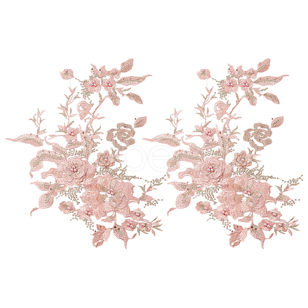 2Pcs Flower Polyester with Plastic Pearl Embroidery Sew on Cloth Patches PATC-HY0002-03A-1