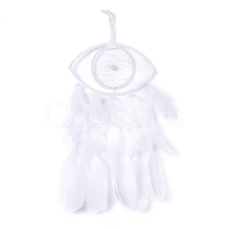 Handmade Eye Woven Net/Web with Feather Wall Hanging Decoration HJEW-K035-01-1