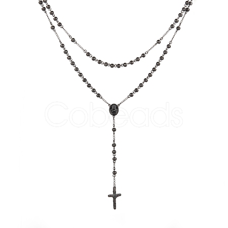 Men's Rosary Bead Necklace with Crucifix Cross NJEW-I011-6mm-04-1