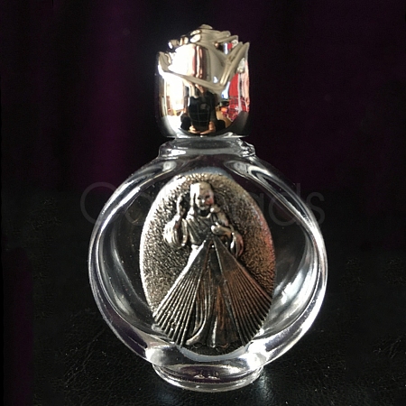 Glass Holy Water Bottle with Zinc Alloy Cap PW-WG79722-06-1