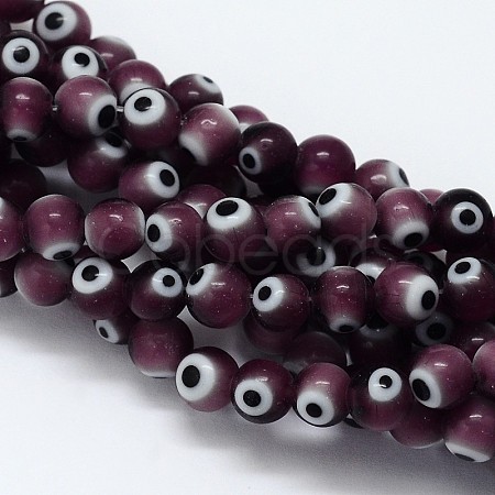 Handmade Evil Eye Lampwork Round Bead Strands LAMP-L055-6mm-04-1