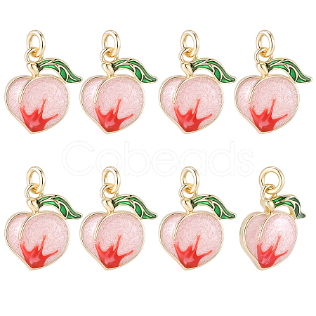 8Pcs Brass Enamel Peach Charms KK-BBC0025-20-1