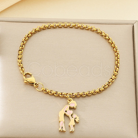 Mother's Day 304 Stainless Steel Enamel Charm Bracelets WG05AE3-02-1