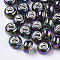 Opaque Resin European Beads, Large Hole Beads, Imitation Porcelain, with Platinum Tone Brass Double Cores, AB Color, Rondelle, Black, 14x9mm, Hole: 5mm