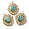 Natural Turquoise Pendants, Ion Plating(IP) 304 Stainless Steel Oval Charms, Real 18K Gold Plated, 24x20x5.5mm, Hole: 1.5mm