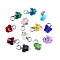 Faceted Transparent Glass Charms, with Iron Jump Ring, Butterfly, Mixed Color, 13~14x9.8x6mm, Hole: 4mm