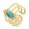 Ion Plating(IP) 304 Stainless Steel Synthetic Turquoise Cuff Rings, Horse Eye Wide Band Open Rings for Women Men, Real 18K Gold Plated, 15mm, Inner Diameter: Adjustable
