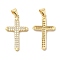 Brass Micro Pave Clear Cubic Zirconia Pendants, Cross, Real 16K Gold Plated, 27x16.5x2.5mm, Hole: 5x3.5mm