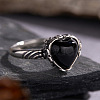 925 Sterling Silver with Natural Black Agate Finger Rings WGB2E64-07-1