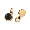 Ion Plating(IP) Natural Black Onyx(Dyed & Heated) Half Round Charms with Jump Ring STAS-A097-05G-10-2