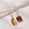 Natural Amber Rectangle Pendant 304 Stainless Steel Satellite Chain Necklaces NJEW-JN05981-01-1