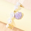 Ocean Brass Micro Pave Clear Cubic Zirconia and Enamel Plum Shell Shape Charm Bracelets for Women KK-CBA68DA-06G-3