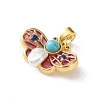 Brass Pave Blue Cubic Zirconia Pearl Pink Butterfly Pendants KK-P320-11A-G-2
