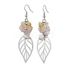 Leaf 201 Stainless Steel Natural Rose Quartz & Natural Howlite & Natural White Moonstone & Natural Yellow Opal Chip Dangle Earrings EJEW-JE06138-01-1