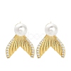 Fishtail Brass Micro Pave Clear Cubic Zirconia Stud Earring Findings KK-D102-06G-4