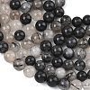 Natural Tourmalinated Quartz/Black Rutilated Quartz Beads Strands G-D361-01A-8-9mm-4