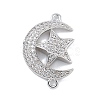 Rack Plating Brass Micro Pave Clear Cubic Zirconia Moon with Star Connector Charms KK-A234-056P-1