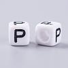 Letter P White Cube Letter Acrylic Beads for Name Jewelry Making X-PL37C9308-P-2