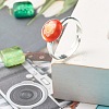 Flower Flat Round Millefiori Glass Adjustable Ring RJEW-JR00407-4