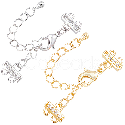 4Pcs 2 Colors Brass Micro Pave Clear Cubic Zirconia Ends with Chains FIND-BBC0005-22B-1