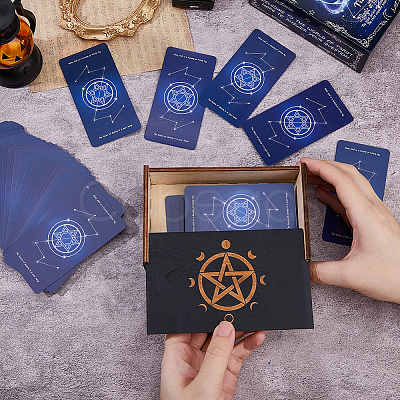 1Pc Rectangle Engraved Wooden Tarot Storage Boxes with Slider Lid for Divination CON-DC0001-17A-1