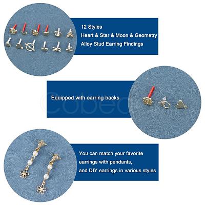 48Pcs Heart & Star & Moon & Geometric Alloy Stud Earring Findings PALLOY-PH0001-83LG-1