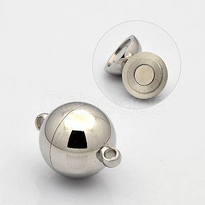 Tarnish Resistant Round 304 Stainless Steel Magnetic Clasps with Loops STAS-N014-01-16mm-1