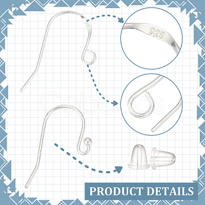 16Pcs 2 Styles 925 Sterling Silver Earring Hooks STER-ME0001-23-1
