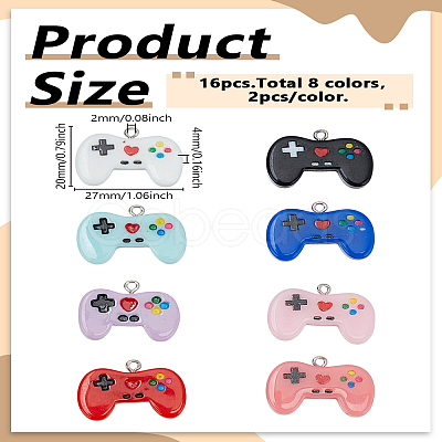 16Pcs 8 Colors Resin with Iron Pendants RESI-LP0001-70-1