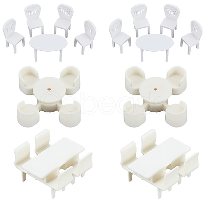 6 Sets 3 Style Mini Plastic Chairs and Table Miniature Display Decorations AJEW-OC0004-12-1
