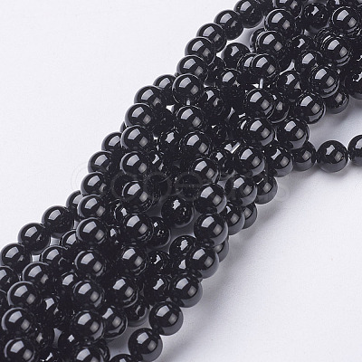 Natural Dyed & Heated Black Onyx Round Beads Strands X-GSR6mmC097-1