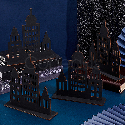 6Pcs Plywood Wooden Castle Display Decorations AJEW-AR0005-25-1