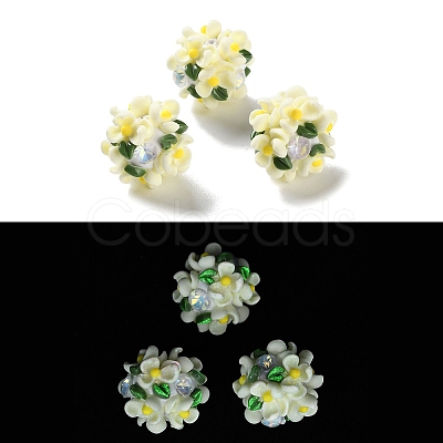 Luminous Polymer Clay Rhinestone Floral Ball Beads CLAY-U002-01B-1