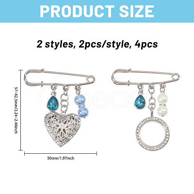 4Pcs 2 Styles 316 Stainless Steel and Alloy Diffuser Locket Pendants Brooches Sets JEWB-CA00014-1