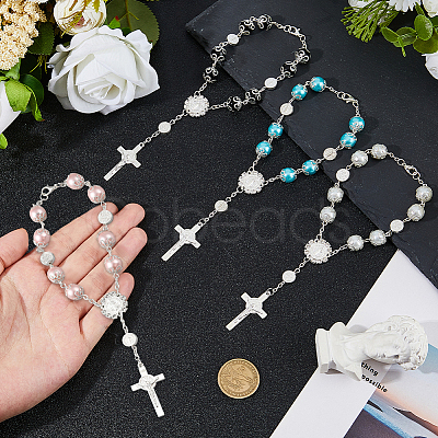 4Pcs 4 Colors Cross with Jesus Alloy Charm Bracelets BJEW-DC0001-10-1