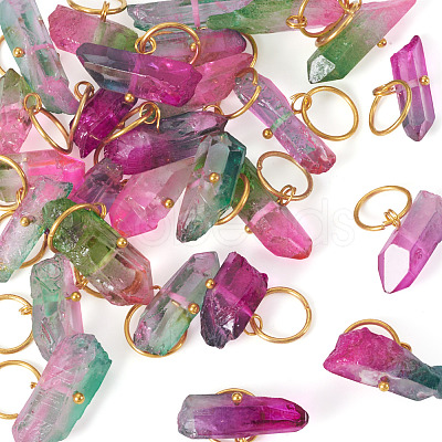 30Pcs 3 Colors Electroplated Natural Quartz Crystal Pendants PALLOY-TAC0227-1