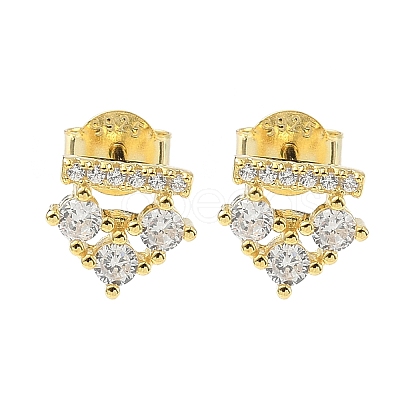925 Sterling Silver Clear Cubic Zirconia Stud Earrings EJEW-Q032-01C-G-1