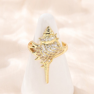 Brass Micro Pave Cubic Zirconia Cuff Rings RJEW-P167-02C-G-1