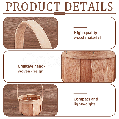 Wooden Apple Flower Baskets with Handle AJEW-GA0009-57-1