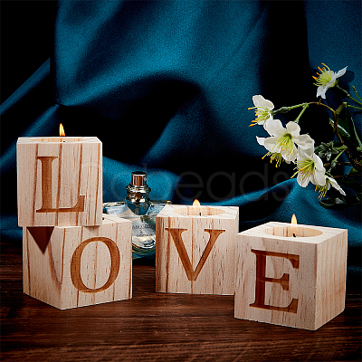 Valentine's Day Natural Wood Candle Holder AJEW-GA0002-72-1