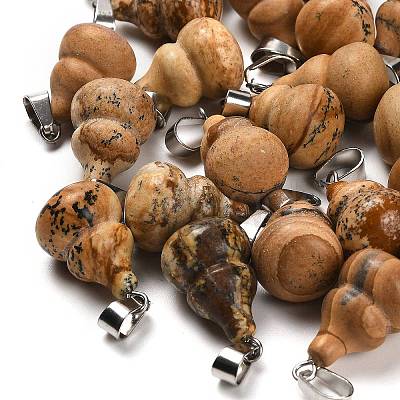 Natural Picture Jasper Pendants G-B127-03P-13-1