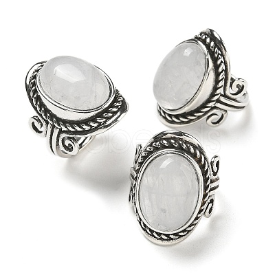 Natural Quartz Crystal Adjustable Rings RJEW-I108-01AS-09-1
