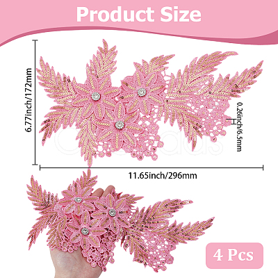 4Pcs Flower & Leaf Polyester and Plastic Applqiues PATC-CY0001-49B-1