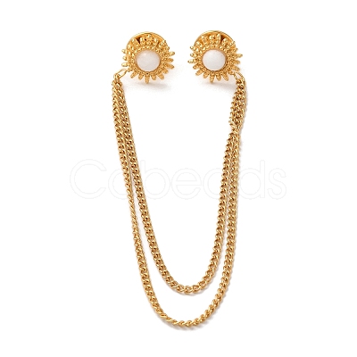 304 Stainless Steel & Dyed Stone Flower Hanging Chain Brooch JEWB-S021-01G-05-1
