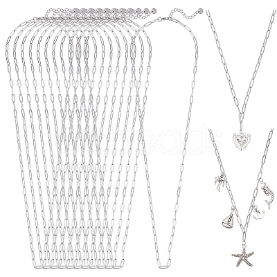 12Pcs 4MM 304 Stainless Steel Paperclip Chain Necklaces NJEW-NB0001-38C-1