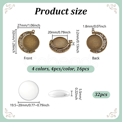 DIY Blank Dome Alloy Flat Round with Mooon Pendant Making Kits DIY-UN0006-45-1