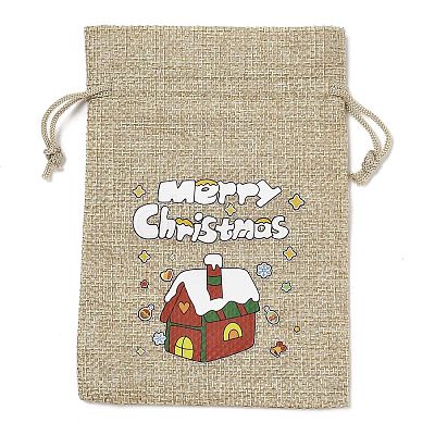 Christmas Printed Burlap Packing Pouches Drawstring Bags ABAG-Q053-02A-08-1
